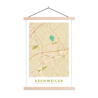 Produktbild von MuchoWow® Textilposter Stadtplan - Eschweiler - Karte - Vintage 60x90 cm mit holzfarbenen Rahmen - Textil