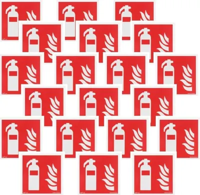 Produktbild von notlok Safety Work - 20x - Brandschutzschild - Feuerlöscher - 15x15cm | PVC Platte + Schaumstoffklebeband | Feuerlöscher Schild Nachleuchtend