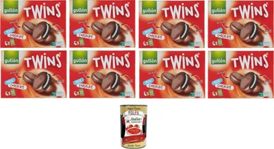 Produktbild von Gullon Biscotti Twins Milchschokolade Mit Sahne gefüllte und mit Vollmilchschokolade überzogene Kakaokekse 8x 252gr+ Italian Gourmet polpa 400g