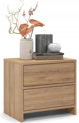 Obrázek produktu pro Noční stolek Pari 2 z přírodního dubu, dvě zásuvky s výklopným systémem, noční stolek 50x45x35 cm, moderní a klasický design