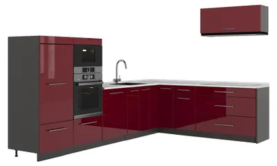 Produktbild von Eckküche Vicco Fame-Line Bordeaux Hochglanz/Anthrazit 327 x 227 cm, AP Marmor, Model 64370