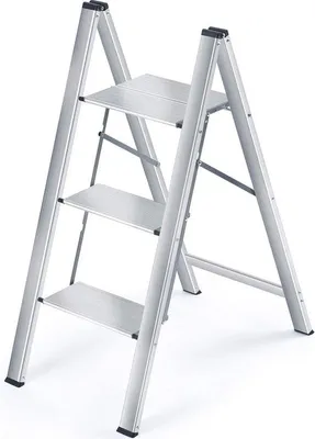 Obrázek produktu pro Schodový žebřík, sklopný schod, hliníkový schůdek, protiskluzový schod, malý a kompaktní, nosnost až 150 kg, 3 schody, hliník