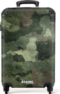 Produktbild von NoBoringSuitcases.com® Koffer Handgepäck Trolley Rollkoffer Kleine Reisekoffer mit 4 Rollen - Tarnfarbe grün - Muster - Cabin Size < 55x40x23 cm & 55x40x20 cm - Fotokoffer - Kabinenkoffer - BoardgepäckHandgepäck Koffer 55x35x20 cm, 36L,