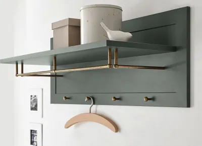 Produktbild von Garderobe Paneel Forres Wandgarderobe mit Ablage und Kleiderstange Landhaus grün