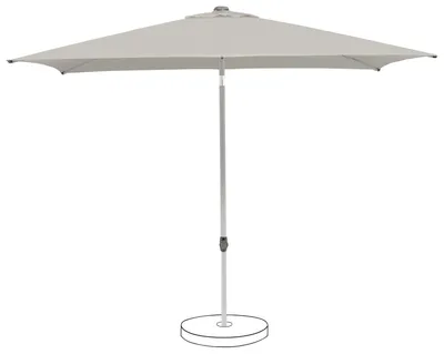 A light gray rectangular patio umbrella with a white pole and base, shown against a white background.