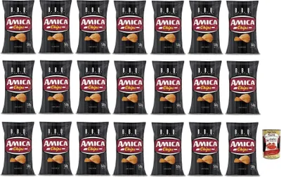 Produktbild von 21x Amica Chips Patatine BBQ Sauce,Kartoffelchips mit Barbecuesauce,Salziger Snack Knusprig und Lecker,Glutenfrei,50g-Beutel + Italian Gourmet Polpa di Pomodoro 400g Dose