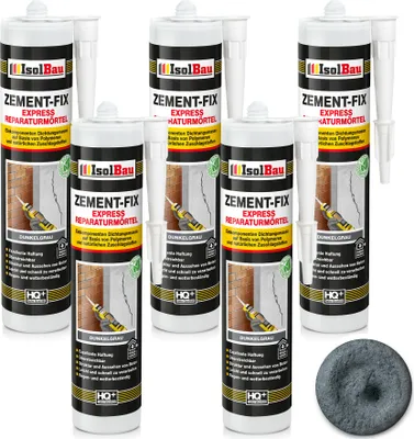 Produktbild von Isolbau Zement-Fix 5 x 300 ml Dunkelgrau Express Reperaturmörtel - Dichtungsmasse für Fugen & Risse im Innen- & Außenbereich, Kartusche