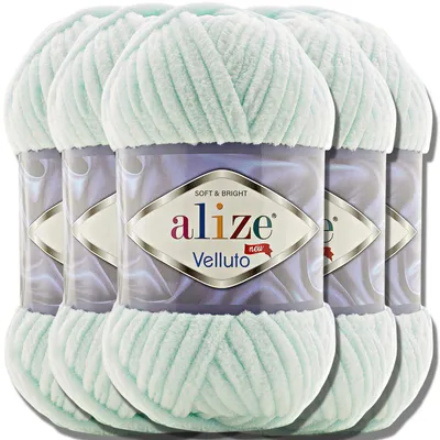 Productafbeelding van Alize 5x 100g Velluto, dikke wol, effen kleur, chenille, geschikt voor haken en breien (watergroen | 15)