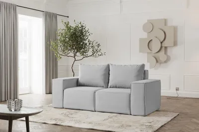 Produktbild von Sofa Designersofa ESTELLE 2-Sitzer in Stoff Opera Velvet Hellgrau