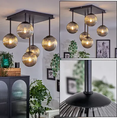Produktbild von Isorella Deckenlampe aus Metall/Riffelglas in Schwarz/Rauchfarben