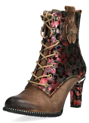 Produktbild von Laura Vita Damen Schnürstiefelette mit floralen Details Alcbaneo 141, Größe:40 EU, Farbe:Braun