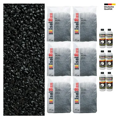 Steinteppich SET Nero 4-8mm Marmorkies 150kg + PU-Bindemittel Set für 15m²