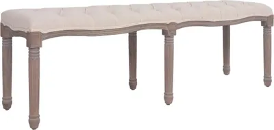 Image de Banc Tissu Bois Massif 150x40x48 cm Blanc Crème