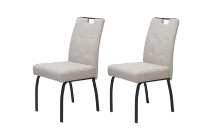 Produktbild von Hela Tische, 2er Set Esszimmerstuhl Linz Bezug Webstoff Beige, Flachrohr Gestell, Lehne mit Griffleiste, XL Komfortsitz Federkorb, 120kg belastbar