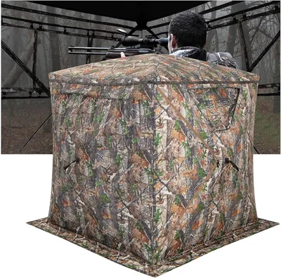 Produktbild von COSTWAY Einseitig durchsichtiges 270° Jagdzelt, Pop-Up-Unterstand für 2–3 Personen mit geräuschlosem Schiebefenster & Tragetasche, Jagdversteck für die Hirsch- & Truthahnjagd, Camouflage
