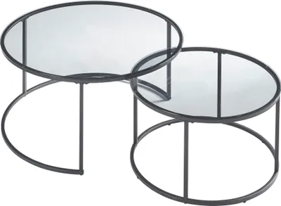 Produktbild von Couchtisch 2er Set 'Kokkola' Metallgestell rund Rauchglas