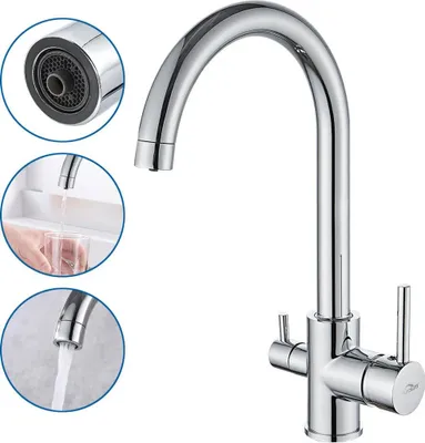 Produktbild von Spültischarmatur 3 in 1 Filterwasser, Auralum MAX Wasserhahn Küche, 304 Edelstahl Küchenarmatur, 2 Ausläufe, Doppelhebel, 360° Drehbar,Chrom,Hochdruck