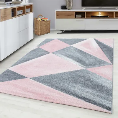 Productafbeelding van Ayyildiz Moderne en design vloerkleden Pink 80x250 cm Kortpolig vloerkleed, geometrisch patroon, roze, woonkamerkleed, jute achterkant