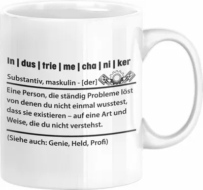 Produktbild von Industriemechaniker Geschenk Tasse Spruch Männer Definition Lustige Geschenkidee für Industriemechaniker (Weiß)