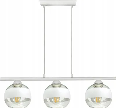 A white pendant light with three glass globes.