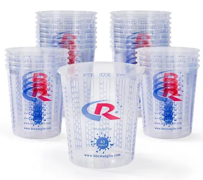 Obrázek produktu pro Míchací kelímky z plastu, 12 kusů, objem 1370 ml (40 uncí), s měřítkem pro barvy a pryskyřice