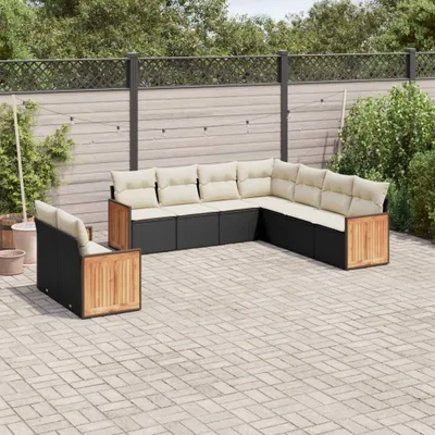 Produktbild von Design 9-tlg. Garten-Sofagarnitur mit Kissen Schwarz Poly Rattan, Gartenmöbel-Sets 2024 Neu