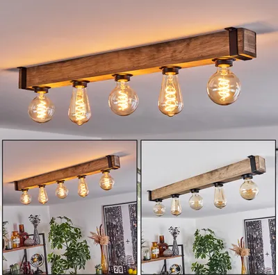 Produktbild von Bollengo moderne Deckenlampe aus Metall/Holz in Schwarz/Natur