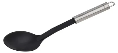 Productafbeelding van Fackelmann serveerlepel, 31 cm, ovaal handvat. Serveerlepel voor gebruik met antiaanbakpannen en -potten. Keukenaccessoire gemaakt van hoogwaardig roestvrij staal en kunststof (kleur: zilver/zwart)