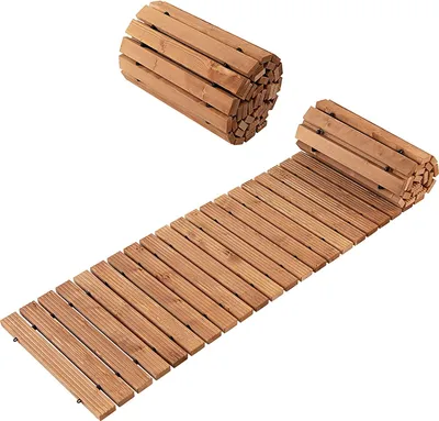 COSTWAY Ausrollbarer Garten-Holzweg, 245 cm, Rollweg mit Stahldraht, Gartenweg für Garten, Hinterhof (Breite 43 cm)