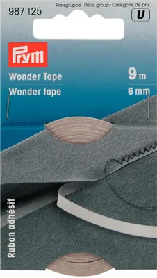 Obrázok produktu pre Pomocná lepiaca páska na prichytenie zipsov, prámikov, čipiek pred prišitím, rozpustí sa praním, 9 m x 6 mm