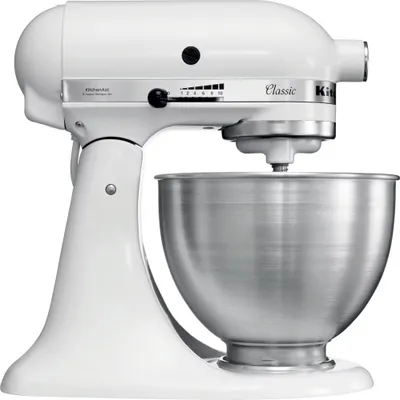 Immagine prodotto di KitchenAid 5K45SSEWH - Miscelatore a colonna - Metallico - Bianco - Montare - Impastare - Miscelare - Miscelatore - 1,15 m - 4,3 l - 220 giri/min