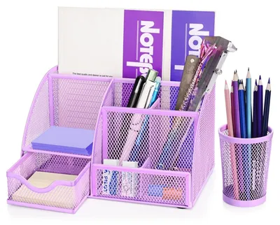 Immagine prodotto di Organizzatore da scrivania Flexzion, in metallo color viola, accessorio per l'ufficio