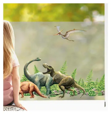 Produktbild von Sichtschutzfolie für Jungenzimmer mit Dinosaurier-Motiv, Bunte Fensteraufkleber, Milchglasfolie, Fensterdekoration, Blickdichte Fensterfolie