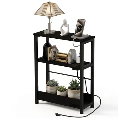 Produktbild von Nachttisch Schwarz 45 cm mit Steckdosenleiste, Moderner Loft-Stil