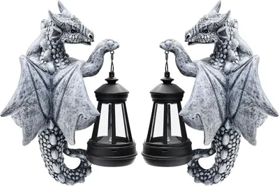 Drakenfiguur mit Solar-LED-Lampe, 23,5 cm, Harz, grau
