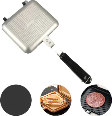 Image de Poêle à frire double face en aluminium Poêle à sandwich double face avec poignées Poêle à griller antiadhésive Poêle à toast