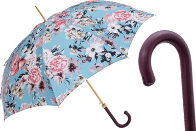 Produktbild von Luxurieller Pasotti Blumenregenschirm mit Burgunderledergriff - Handgefertigt in Italien