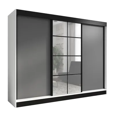 Produktbild von Oravelle 200 cm Weiß / Graphit 2, 3-türiger Kleiderschrank mit Spiegel, 4 Schubladen und Kleiderstangen – Funktionalität und Eleganz!
