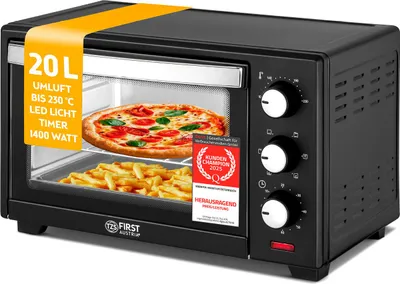 Produktbild von TZS First Austria - Minibackofen 20L 1380W - Mini Backofen stufenlose Temperaturregelung bis 230°C - Miniofen 60 Min. Timer, 3 Einschubhöhen, Backblech & Grillrost - Für kleine Küchen & Camping