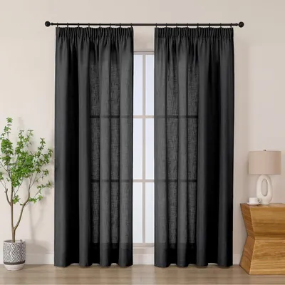 Immagine prodotto di Tende con passacorda, effetto lino, colore nero, 200x140 cm, set da 2
