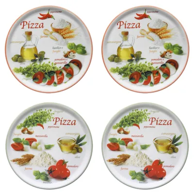 Zdjęcie produktu dla zestaw 4 talerzy do pizzy Napoli Green & Red Ø 32 cm talerz XL talerz porcelanowy