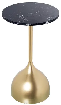 Runder Beistelltisch, Marmor und Metall, Schwarz/Gold, 35x60 cm