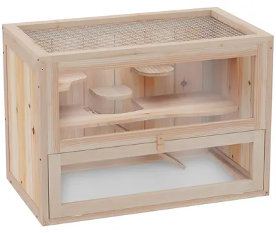 Obrázok produktu pre Klietka pre hlodavce z dreva, s 2 poschodiami | Farba: Hnedá | Rozmery: 60x35x42 cm