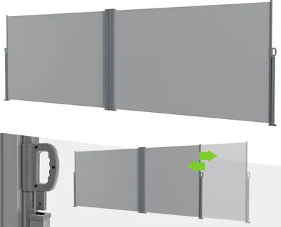 Produktbild von Ikodm Seitenmarkise 600 x 160 cm Ausziehbar Windschutz, Sichtschutz für Balkon & Terrasse, Seitenrollo mit Wandhalterung Sonnenschutz - Grau Markise