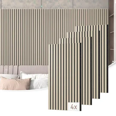 Produktbild von YARDIN Holz Akustik MDF 4er Set 120x60cm 2,88m² Akustikpaneele Schallschutzplatten Schallabsorber Wandverkleidung Wohnzimmer Büro Heimkino Eiche Weiß