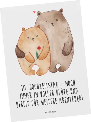 Produktbild von Mr. & Mrs. Panda Postkarte 10. Hochzeitstag Rosenhochzeit - Weiß - Geschenk, Ehepaar, Fotokarte, Ehejubiläum, Grußkarte, Liebe, Ansichtskarte, Geschenke, Ansichtskarten