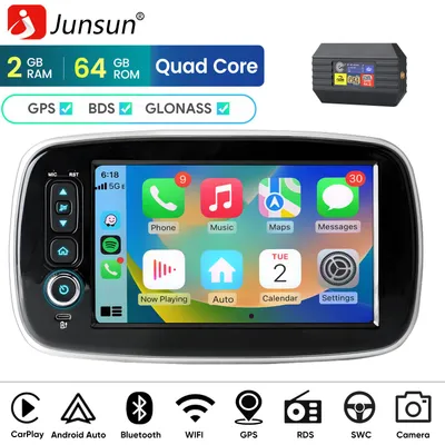 Obrázok produktu pre DAB+ 8” autorádio s CarPlay a Android 15 pre vozidlá Mercedes-Benz Smart Fortwo/Forfour 453 (2014–2022) – GPS navigácia, Wi-Fi, Bluetooth, SWC, USB Type-C, DSP, RDS, 2+64 GB