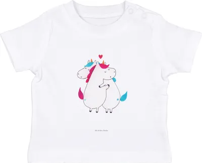 Produktbild von Mr. & Mrs. Panda  T-Shirt Einhorn Mitteilung 12. - 18. Monat - Weiß - Geschenk, Babyshirt, Lustig, Spruch, Baby Jerseyshirt, Einhörner, Liebe, Unicorn, Valentinstag