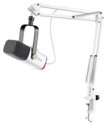 Produktbild von Fifine XLR Streaming Mikrofon mit Arm für Podcast Studio, USB Dynamisch Microphone Gaming PC mit Stummschalttaste, für PS4/5 Mac Mixer Soundkarten - Weiß