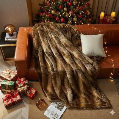 Produktbild von HOMFINE  Kunstfelldecke Felldecke Kunstfell - Kuscheldecke Flauschig Fellimitat Decke Webpelzdecke Pelzdecke Wohndecke Kunstpelz für Couch Bett, 150x200 cm, Braun